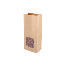 Pastry bag Brown with PE barrier and window 80x50x190 mm, 50-pack