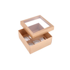 Cupcake box in two parts for 6 cupcakes with PVC window and custom-made insert 210x210x100 mm Brown (10-pack)