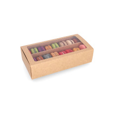 Macaron box with window 200x100x50 mm Natural brown (100-pack)