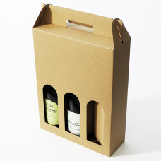 Bottle box window 256x88x340mm natural brown 3 bottles (50-pack)