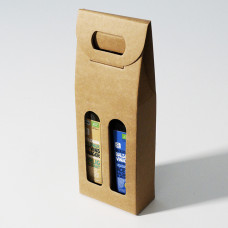 Bottle box window 110x55x305mm natural brown 2 bottles (50-pack)