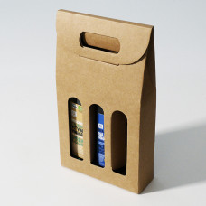 Bottle box window 170x55x305mm natural brown 3 bottles (50-pack)