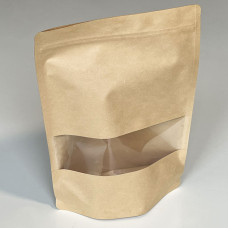 Doypack Standup pouches With window Natural brown 130x70x225 mm 100-pack